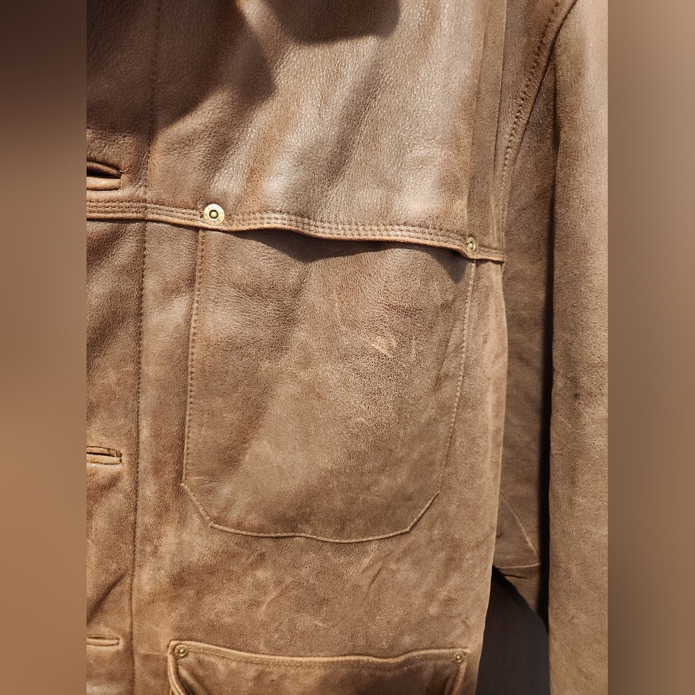 vintage EDDIE BAUER leather coat XL brown SPORTSMAN field jacket TRUCKER Work‎ - Picture 9 of 9
